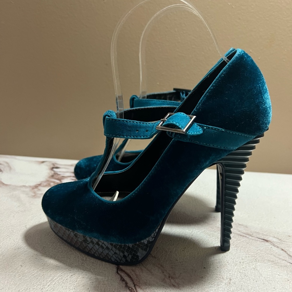RACHEL ROY MARY JANE WOMEN'S BLUE T-STRAP PLATFORM PUMPS SIZE 6. - Picture 1 of 8